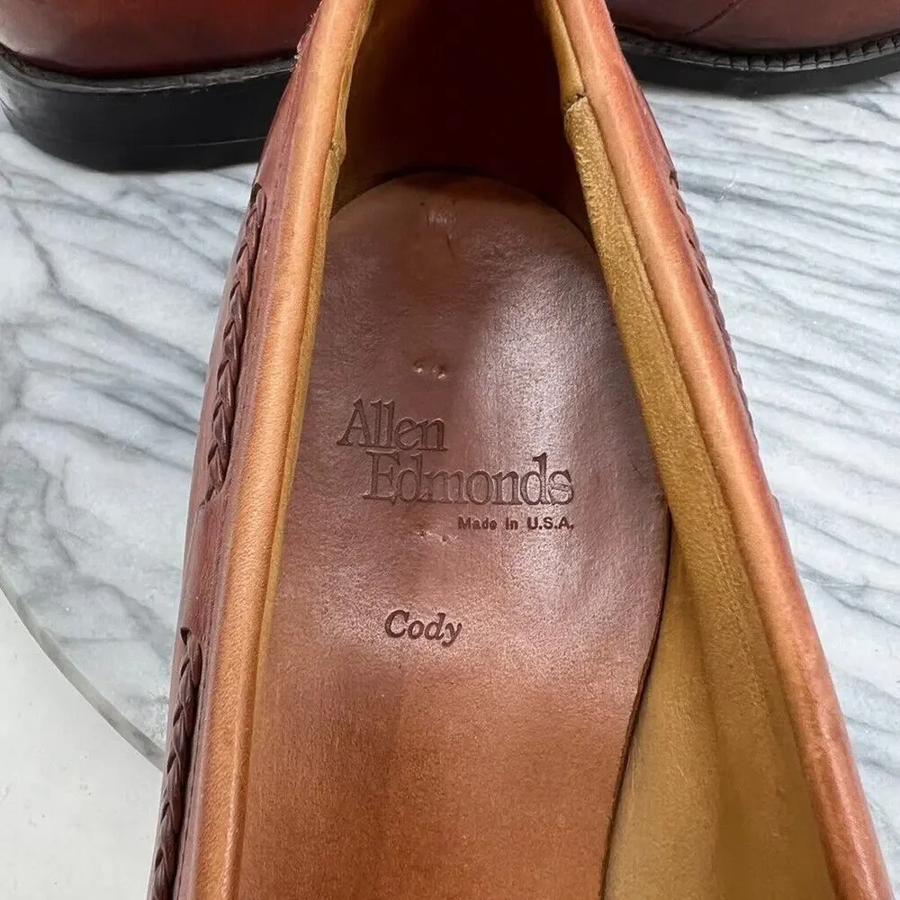 Allen Edmonds Mens 11A Narrow Shoe Brown Cody Tassel Loafers Slip On Woven Dress